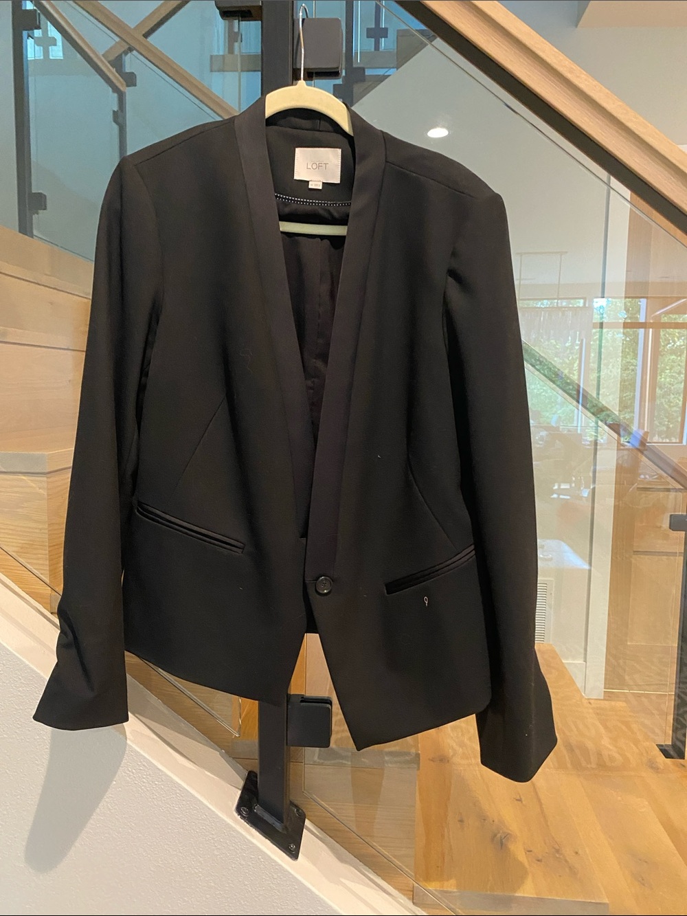 LOFT Black Open-Front Single-Button Blazer
